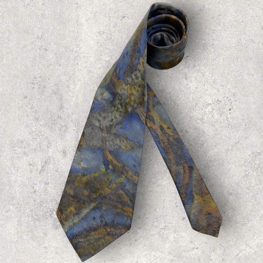 CLAUDE MONTANA Blue/Beige/Gray Art Silk LUXURY Tie ITALY